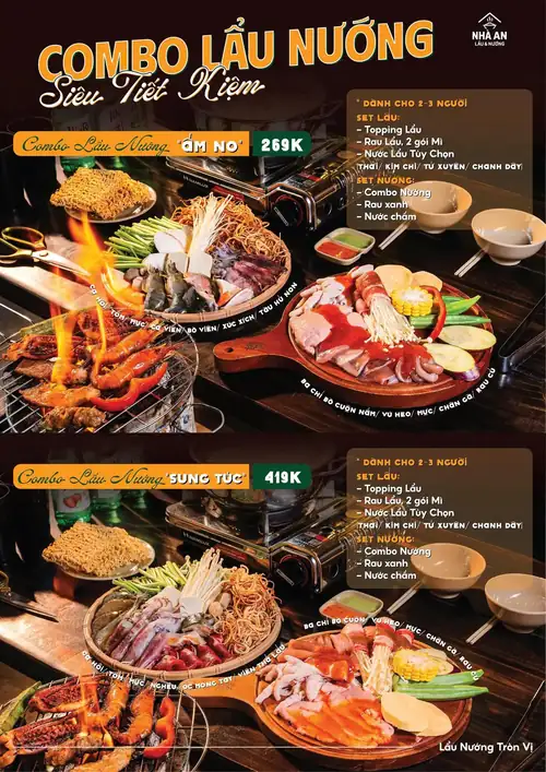 Trang thực đơn: Combo lẩu nướng Ấm No và Sung Túc