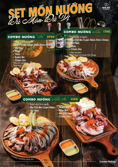 Trang thực đơn: Set món nướng Nhà, An và Nhà An