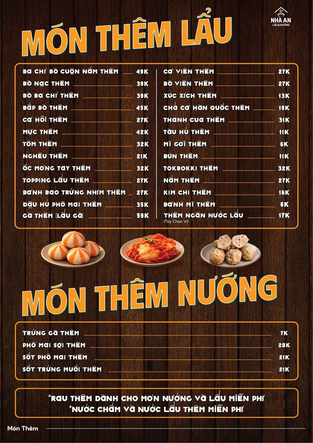 Món thêm lẩu và món thêm nướng